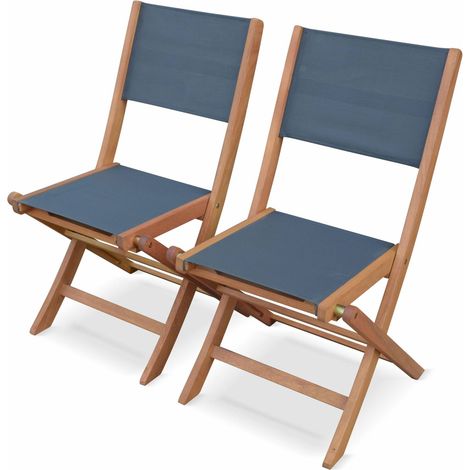 sweeek - 2er Set Gartenstühle Klappstühle, Holz und Textilene Anthrazit / Anthrazit (1/5)