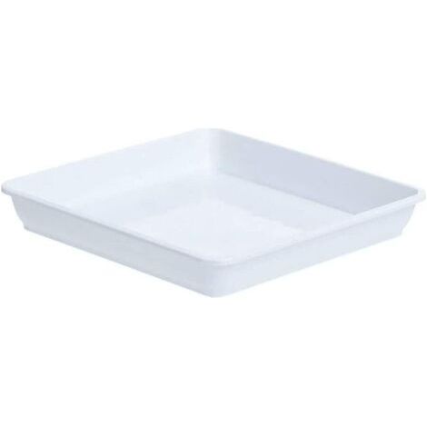 Bac à plantes en plastique blanc 22 x 22 cm, bac à égouttement carré, bac à fleurs adapté à l'intérieur et à l'extérieur, 2 pièces