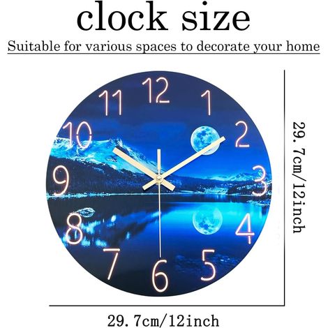 Orologio da parete blu per camera da letto, 30,5 cm, rotondo, analogico, a batteria, silenzioso, con decorazione a forma di luna - ALTRO (1/4)