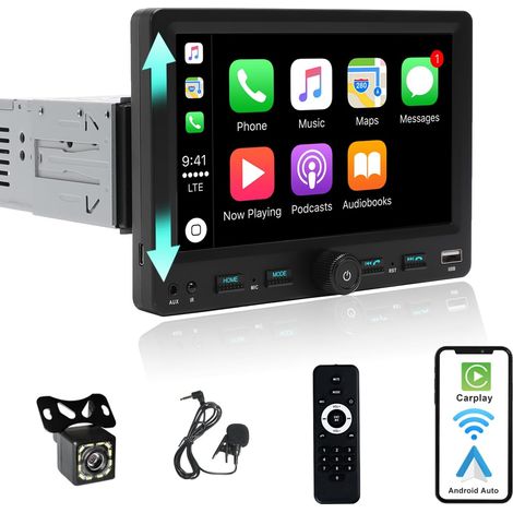 Autoradio 1 DIN Universel avec Écran Tactile Ajustable 7 Pouces - CarPlay et Android Auto Sans Fil, Bluetooth, AM/FM/RDS, Caméra de Recul (1/5)