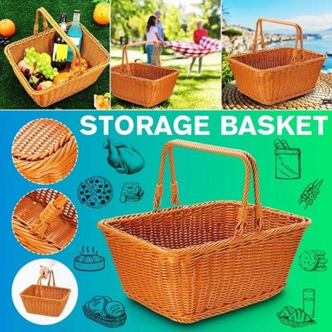Panier Pique-Nique - Rotin Artificiel Tissé - 35 x 27 x 15 cm - Pour Extérieur Jardin Plage Parc - 1 Pièce (1/5)