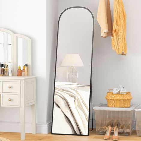 Miroir sur pied, miroir pleine longueur, design moderne, 50 cm x 1,5 cm x 170 cm, noir (1/5)