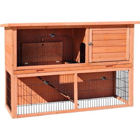 Conigliera in legno da esterno a due piani con recinto 136x50x92 cm - Farm 2 (1/5)