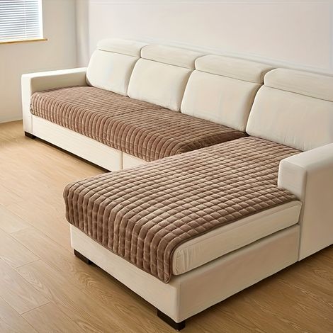 Set 2 Housses Canapé Flanelle Matelassée – Lavable, Anti-Poil. Pour Salon/Chambre. Modèle (Café 90x160 + 90x210cm). (1/5)