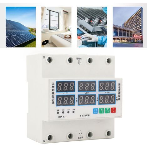 GQX-63 Dreiphasen-Vierleiter-Intelligenter Überspannungs-/Unterspannungs- und Strombegrenzungsregler, einstellbar, mit Spannungs- und Stromeinstellung, DIN-Schienen-Voltmeter/Amperemeter, 1 A bis 63 A (1/5)