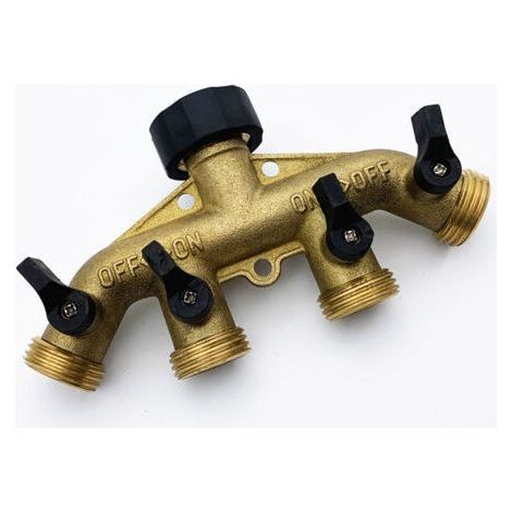 Hochleistungs-Gartenschlauchverteiler aus Messing – 2-Wege – 1,9 cm Auslass – Wasserhahnadapter mit Absperrventilen für die Gartenbewässerung (Verteiler) (1/5)