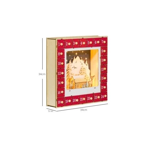Calendrier de l’Avent à remplir, 24 tiroirs, LED intégrées, décor village de Noël en MDF rouge, 34 x 7 x 34 cm, déjà monté, décoration festive CHICFURN (1/5)