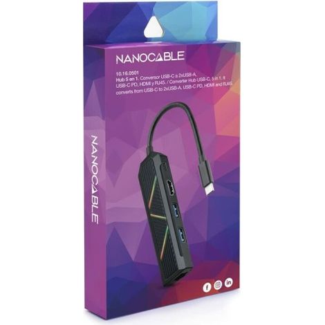 Hub USB-C 5-en-1, convertisseur USB-C vers 2xUSB-A, USB-C PD, HDMI, RJ45 (1/2)