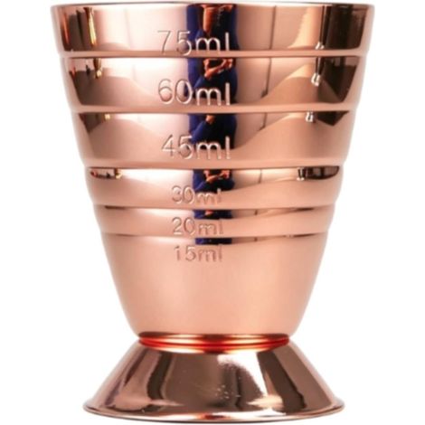 Jigger Cocktail Measuring Cup, Graduated Glass, 304 Stainless Steel Measuring Container with Mirror Finish, Engraved Graduations and Wide, Stable Base, 75ml Copper-Plated Jigger (1/5)