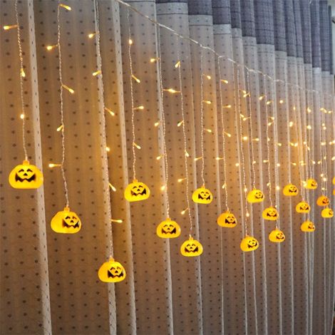 Lustre citrouille lumineuse d'Halloween, rideau lumineux, lumière stalactite, blanc chaud (1/5)