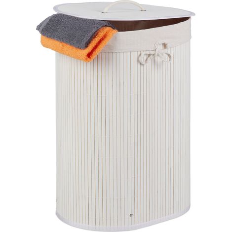 2x Bamboo Laundry Basket, 30 L Capacity, Dirty Clothing Bin, Bathroom & Bedroom, Foldable, Half-Round, White