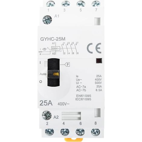 Contactor, Home AC Contactor Three Phase 4 Wire Manual or Automatic Contactor DIN Rail Mount 4P 25A 4NO 400V (1/5)