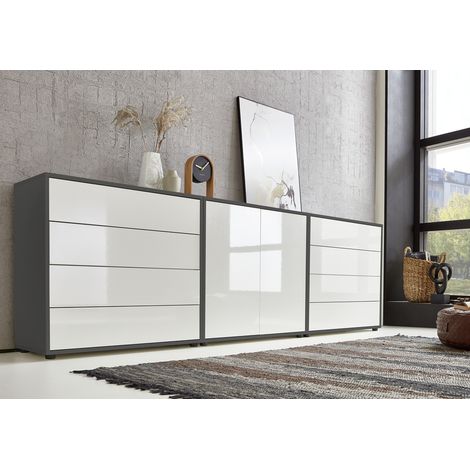 BMG Möbel Sideboard Mailand Set 4 (Schubladenkommode Kommode Anrichte, in anthrazit/weiß), Push-to-open-Funktion (1/5)