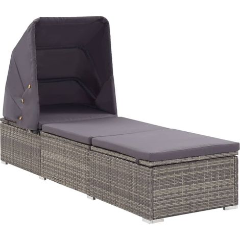 Tumbona tumbona cama de jardín mobiliario de exterior para terraza con dosel y cojín resina tejida gris 020012273