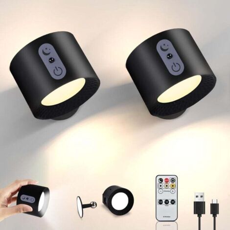 VURAHOME - Applique murale LED Éclairage intérieur 2pcs, rechargeable 2500mAh, 360° rotative Ménages (chambre/chevet) (1/4)