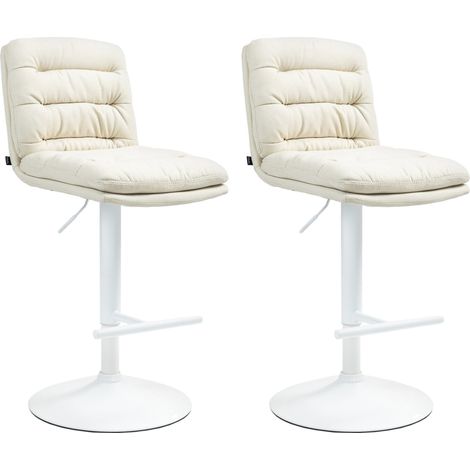 Set di 2 sgabelli da bar con poggiapiedi e schienale seduta imbottita in tessuto crema e metallo bianco 100006755