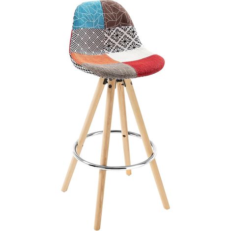 WOLTU 1X Taburete de Bar con Respaldo Marco de Madera Maciza Muebles Cocina Taburete Alto para Cocina Bar, Tela, Multicolor
