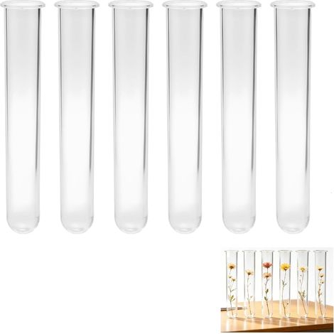 Lot de 6 tubes à essai en plastique acrylique - 12 cm - Réutilisables - Avec fond rond - Pour laboratoire, chimie, biologie, décoration, bricolage, mariage, épices (1/5)