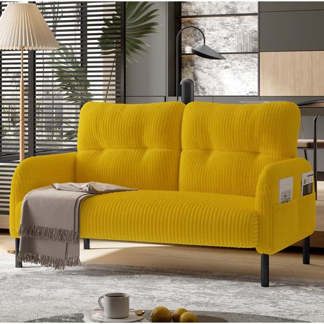 Divano 2 posti in velluto a coste 120x75x79 cm con tasche laterali giallo HAVRYA (1/5)