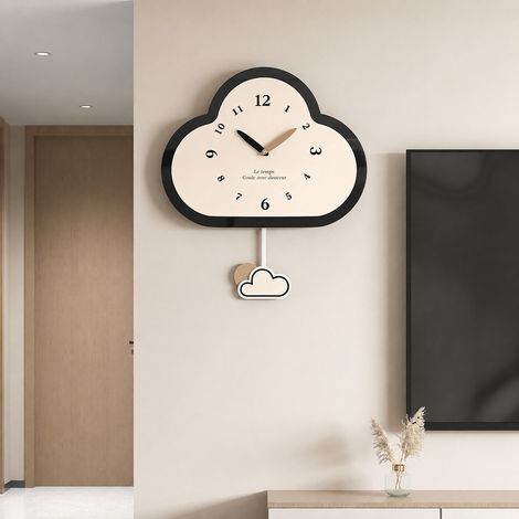 Horloge murale silencieuse en bois forme nuage avec balancier grand format 45 x 50 cm 45 50cm 1 g – Livraison gratuite