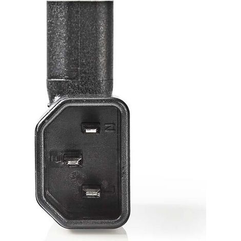 Nedis Extension Plug / IEC-320-C13 / IEC-320-C14 / Rechts abgewinkelt / Vernickelt / PVC / Schwarz / Box / 1 Stück