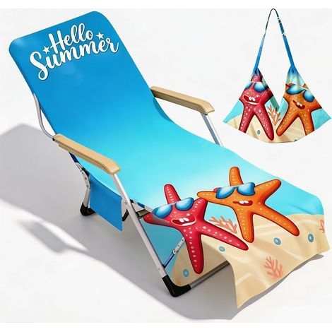 Océan Housse pour chaise longue de jardin, en microfibre éponge, séchage rapide, serviette de bain de soleil avec 2 poches, serviette de plage pour piscines, plages, hôtels de jardin, 75 x 210 (1/5)