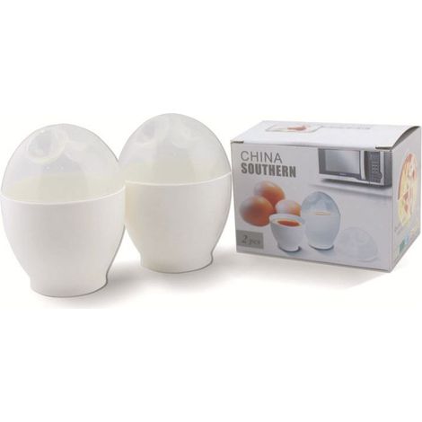 Lot de 2 mini-cuiseurs vapeur pour œufs – Cuiseur à œufs – Cuiseurs à œufs pour micro-ondes – Bols vapeur antiadhésifs portables – Faciles à nettoyer – 9,5 × 7 × 7 cm – Blanc (1/5)