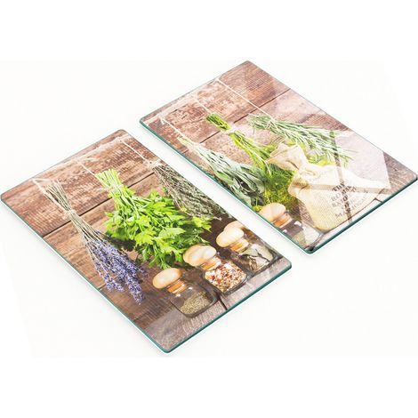 Tablas de servir de cristal para cocina con decoración de hierbas aromáticas (2 x 30 x 52 cm) (1/5)