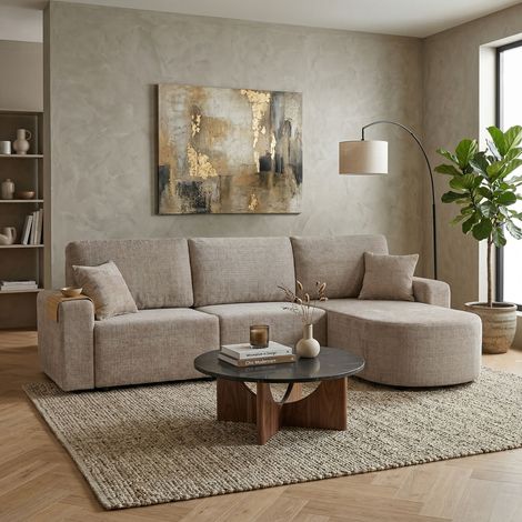 Canapé modulable 4 places en tissu texturé beige - MODULYS (1/5)