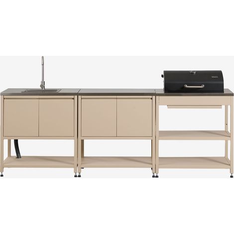 Cocina modular de exterior de 3 piezas con fregadero, almacenaje y barbacoa de carbón en acero Savona SKLUM        (1/5)