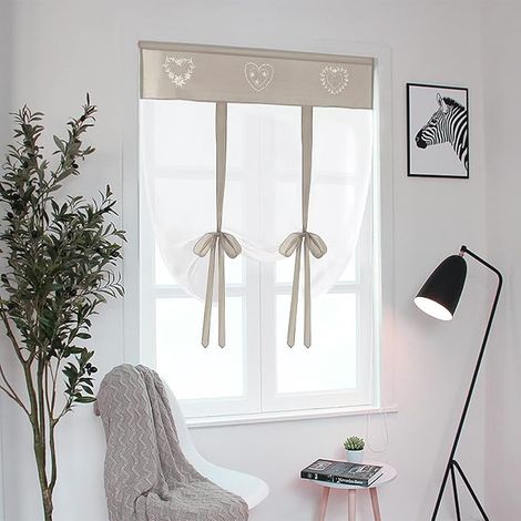 SIMPVALE Embroidery Boat Blind Window Shade Curtain Tulle Window Cover Bedroom Bathroom Kitchen Light Brown Width 60 cm Height 120 cm