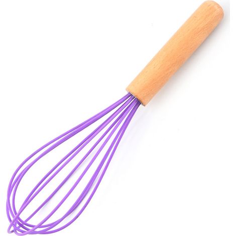 Fouet en silicone avec manche en bois - Idéal pour la pâte à crêpes, les œufs et les blancs d'œufs, les préparations pour gâteaux et le mélange. (1/5)
