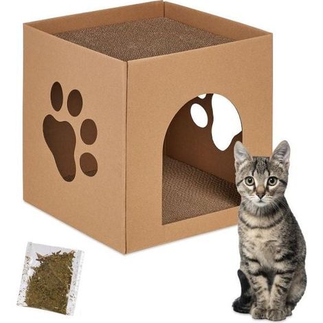 Maison pour chat en carton avec griffoir (1/5)