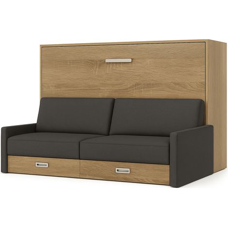 Les Tendances – Lit escamotable horizontal 140x200 cm – Canapé gris foncé en tissu italien – Structure en bois mélaminé – Confort de couchage premium (1/5)