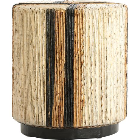 Light & Living Pouf Yuturi Creme, Schwarz und Braun – Ø40x45 cm