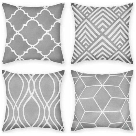 BARKBUSTERS Lot De 4 Housses De Coussin Gris Meubles D'extérieur Décoratifs Lin Carré Impression Simple Face Taie D'oreiller Pour Bureau À Domicile Canapé Canapé Voiture Jardin 45 X 45 Cm (1/4)