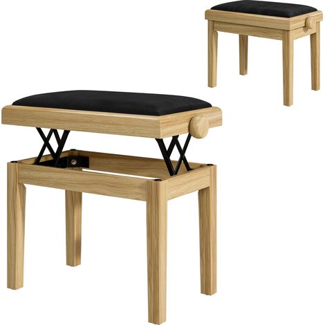 Banc de Piano, Tabouret Piano Réglable en Hauteur 45-56 cm, Banc de Clavier, Siège Rembourré en Velours, Bois Naturel (1/5)