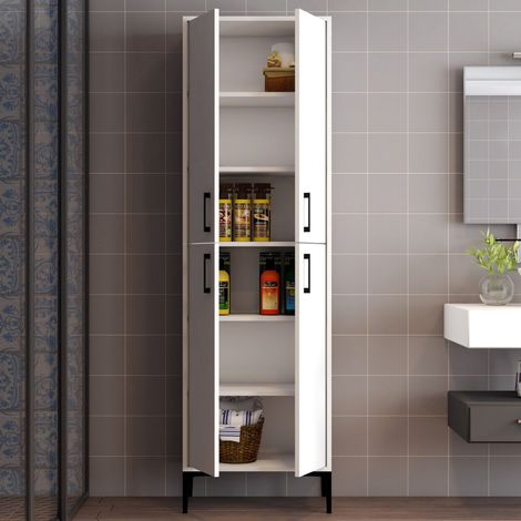 Großer Laino Allzweckschrank, 6 Einlegeböden, 4 Türen, Flügeltüröffnung, 60x200h cm Weiß (1/5)