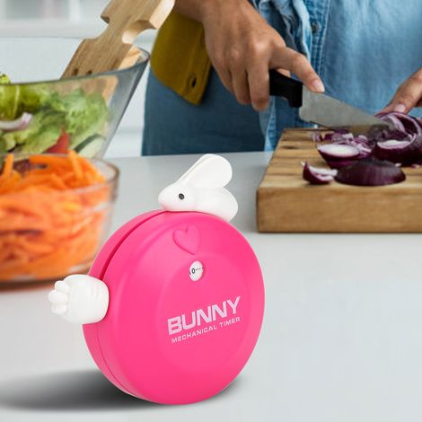 Minuteur de cuisine mécanique manuel en forme de lapin, avec alarme et compte à rebours, couleur rose rouge. (1/5)