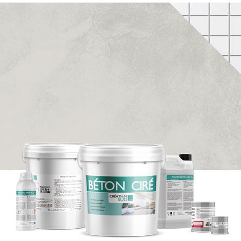 Béton ciré sur carrelage (sols et murs) - Kit complet 5m² (2 couches) - Finition : Mat - Teinte : Perle (1/5)