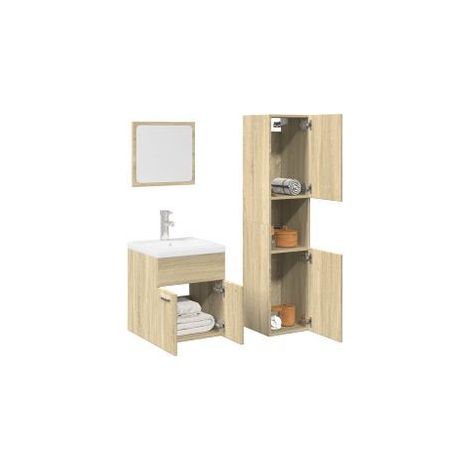 Ensemble de meubles de salle de bain 3 pcs chêne sonoma (1/5)