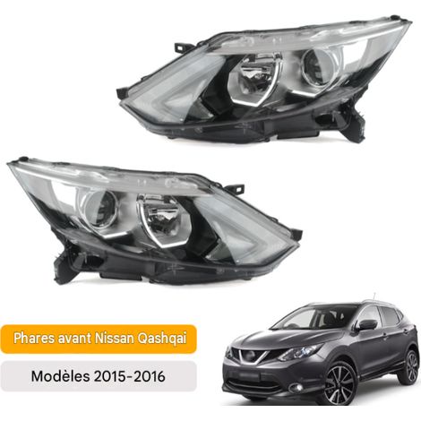 Phares Avant Complets pour Nissan Qashqai J11 2015 2016 Bloc optique feu de croisement + feu de route, ensemble gauche et droit, pièce de remplacement identique à l'origine étanche pour SUV Nissan