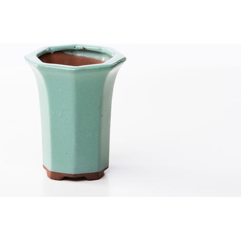 Vaso bonsai ottagonale 8 cm smaltato verde chiaro (1/2)