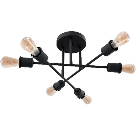 Lampadario plafoniera luce led E27 lampada da soffitto in metallo nero portalampada stile moderno minimal (1/2)