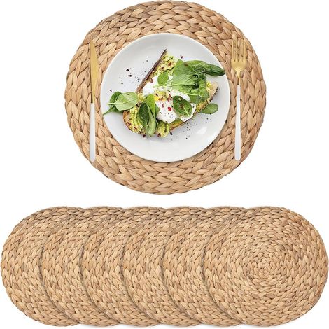 Lot de 6 Sets de Table, Rond, Osier Naturel, Hyacinthe d'eau, 38 cm, Salle à Manger (1/5)