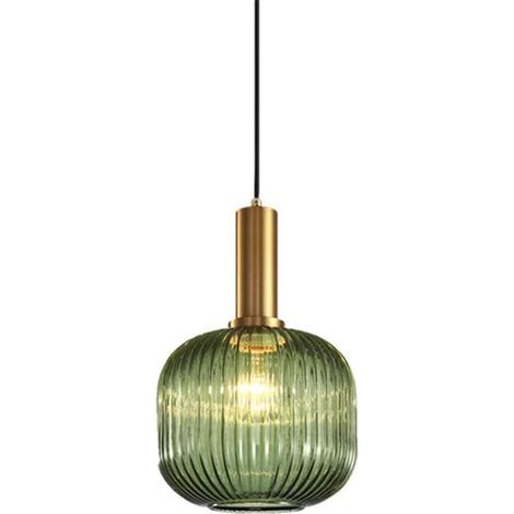 Suspension vintage industrielle, plafonnier suspendu de style rétro moderne, suspension, abat-jour en verre avec support de lampe en laiton poli [Classe énergétique A++] - RWSuspension (1/4)