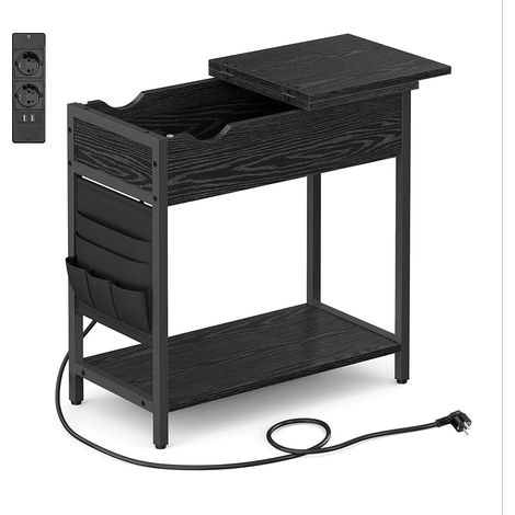 Mesa auxiliar con toma de corriente mesa auxiliar mesa pequeña con tablero plegable mesita de noche 31,5 x 60 x 60 cm funda de tela para salón dormitorio marrón rústico y negro 120007531 (1/5)