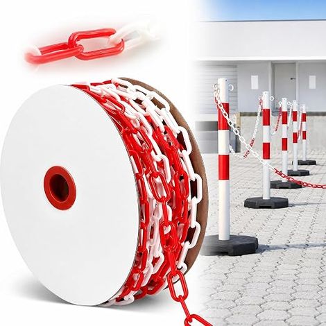 82ft Red and White Plastic Warning Chain - 6mm Thick Plastic Warning Chain for Gates in Driveways, Workplaces and Garages (1 Roll) (1/5)