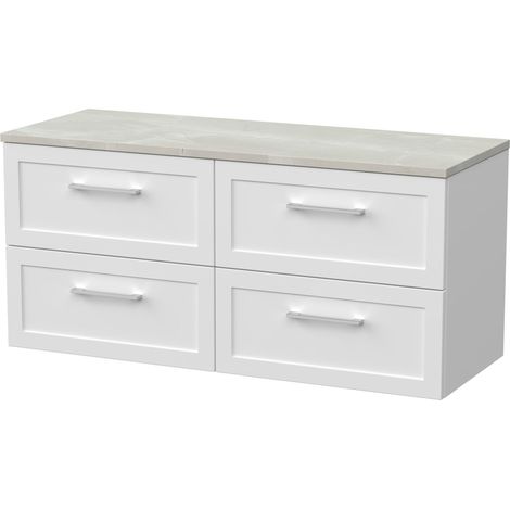 Stonnall Traditional Wall Hung 4 Drawer Vanity Unit with Laminate Worktop, 1200mm, Matt White (1/4)