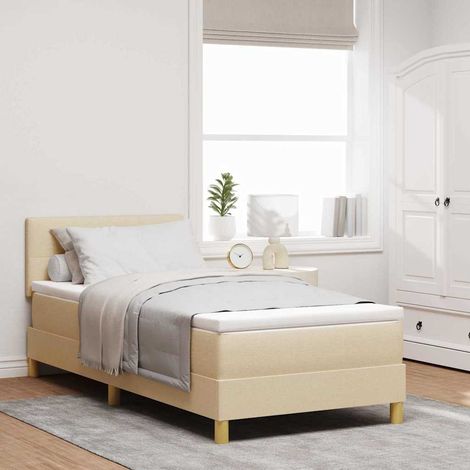 Cama Box Spring LED con tiras LED Crema 90 x 190 cm tela (1/5)